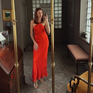 Line & Dot Backless Red Maxi Dress